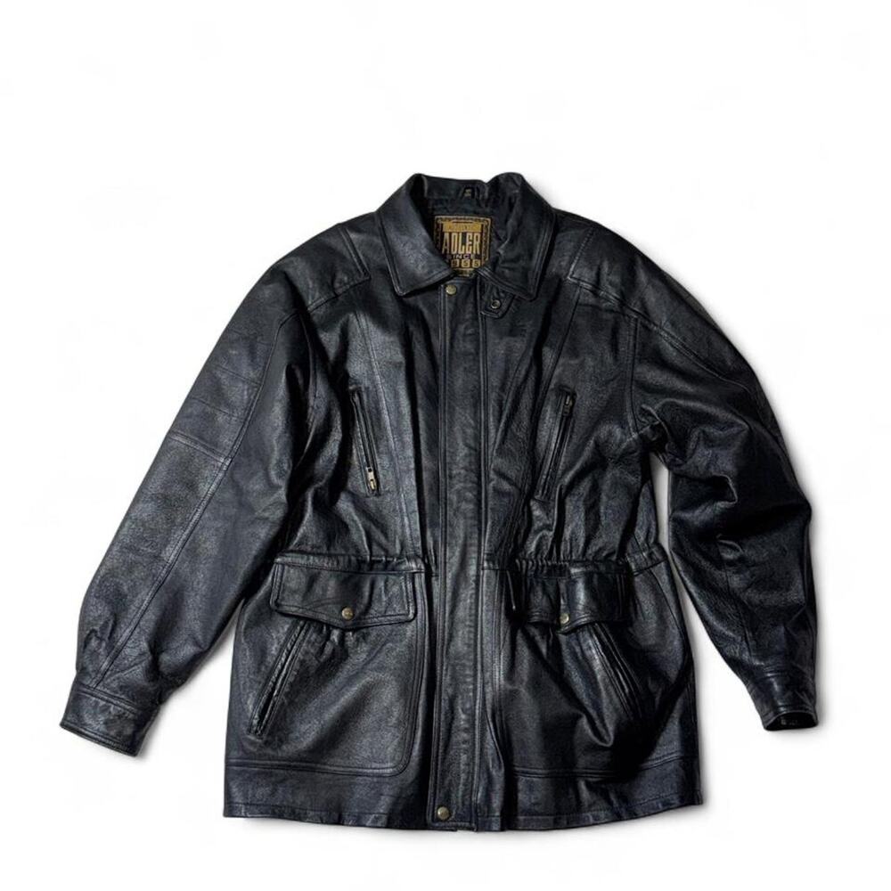 Vintage Adler Heavy Utility Black Leather Coat size L